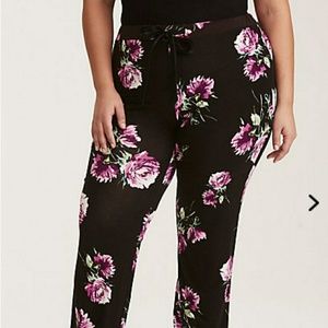 Floral Print Lace Trim Pajama Pants